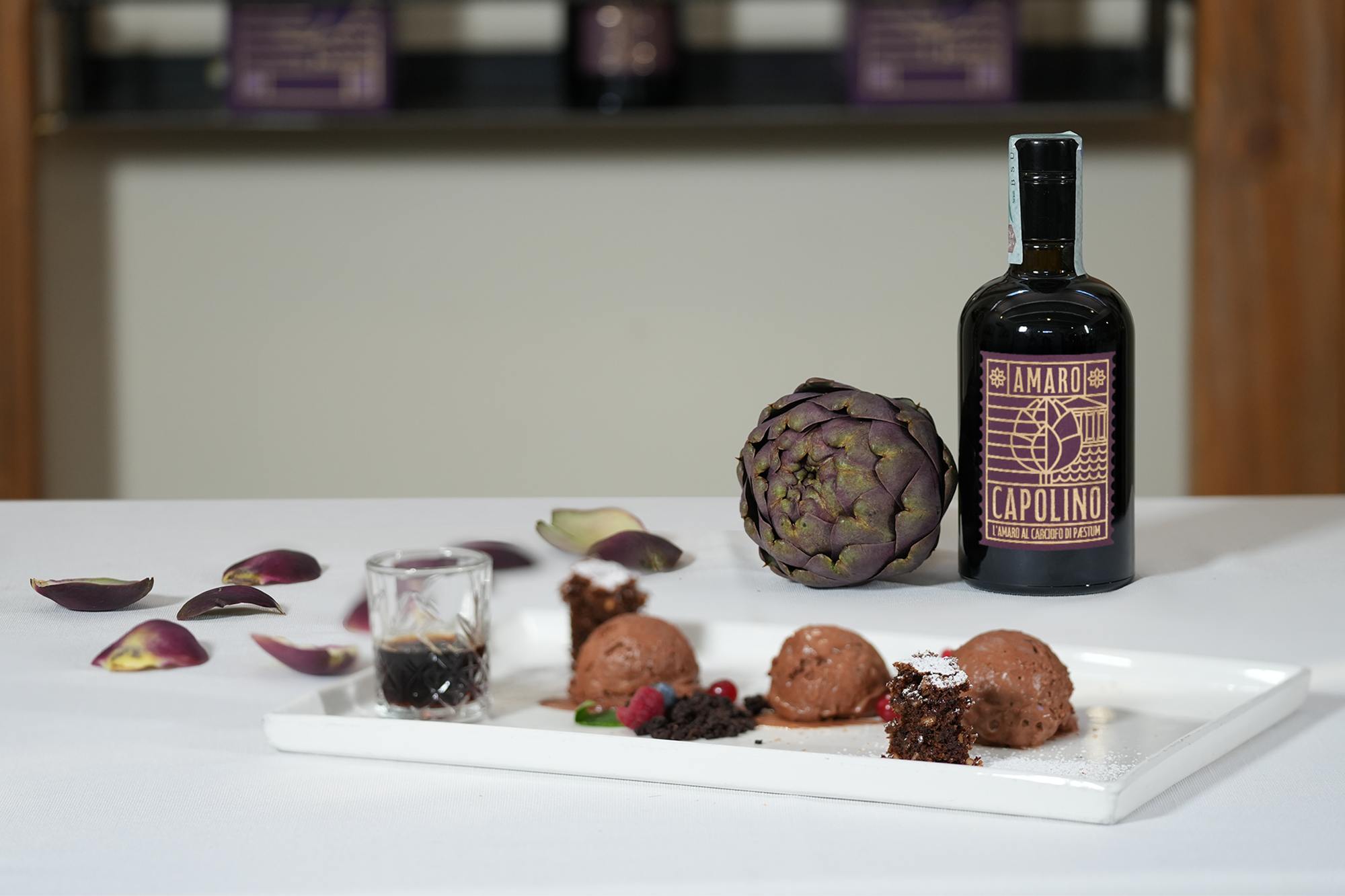 Brownie caldo e gelato all’amaro al carciofo e cacao