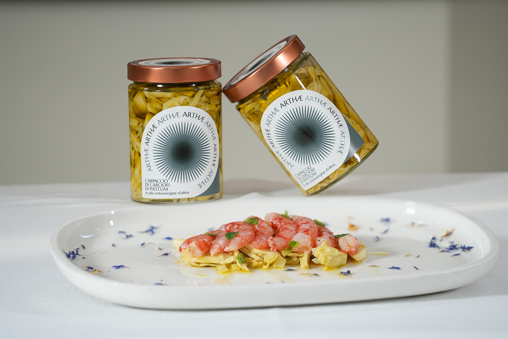 Carpaccio di carciofi con crudo di gambero rosso di Acciaroli